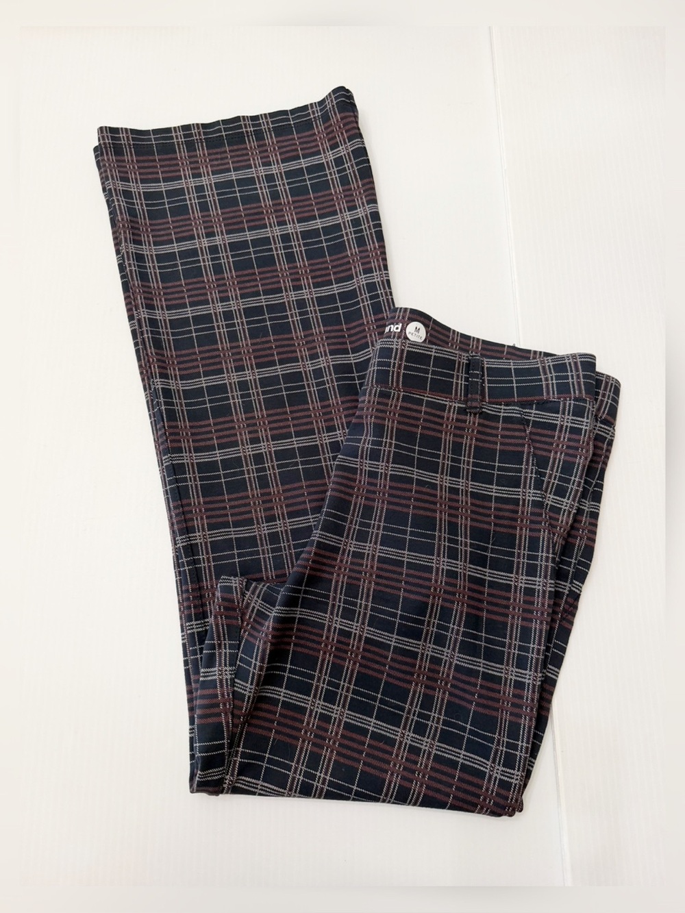 Betabrand Navy Plaid Women’s Bootcut Dress Yoga Pants Size MP